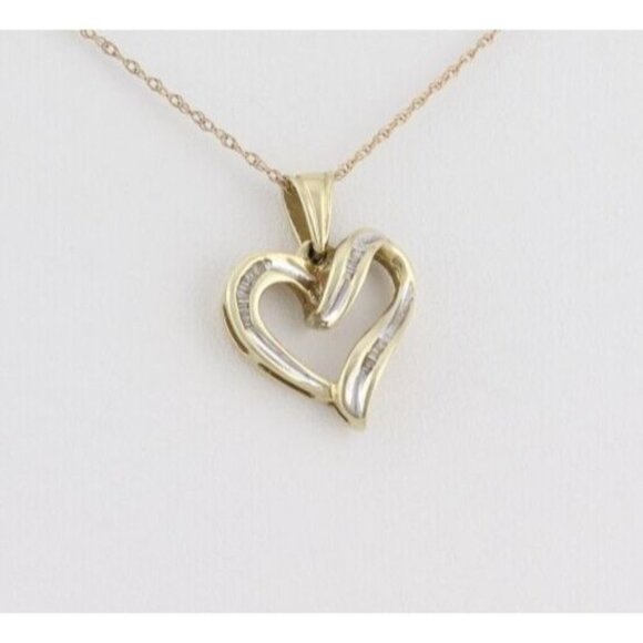 10k Yellow Gold Diamond Heart Necklace 18" Chain